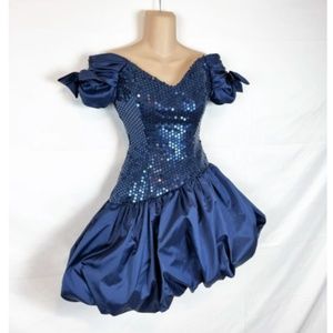 80's Prom Dress - Navy Sequin Bubble Skirt